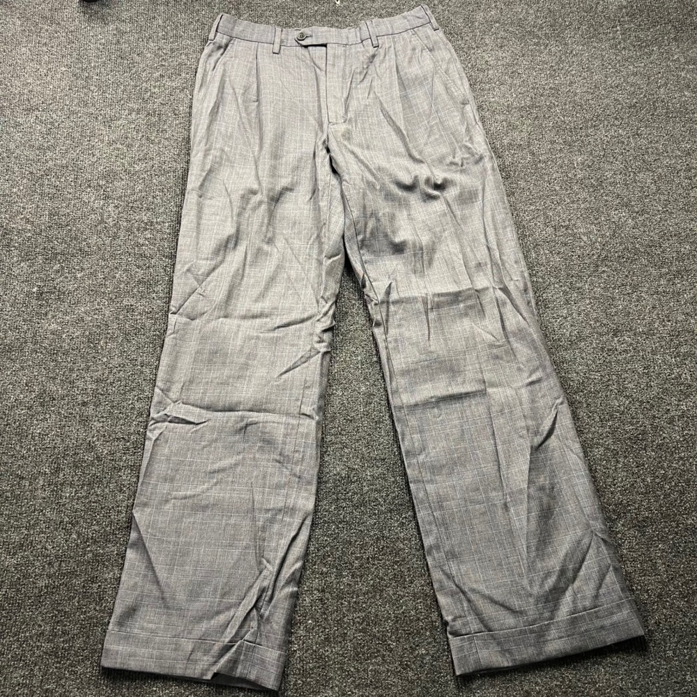 Brooks Brothers 1818 Regent Dress Pants Grey Glen Plaid Wool Cuffed Italy 33